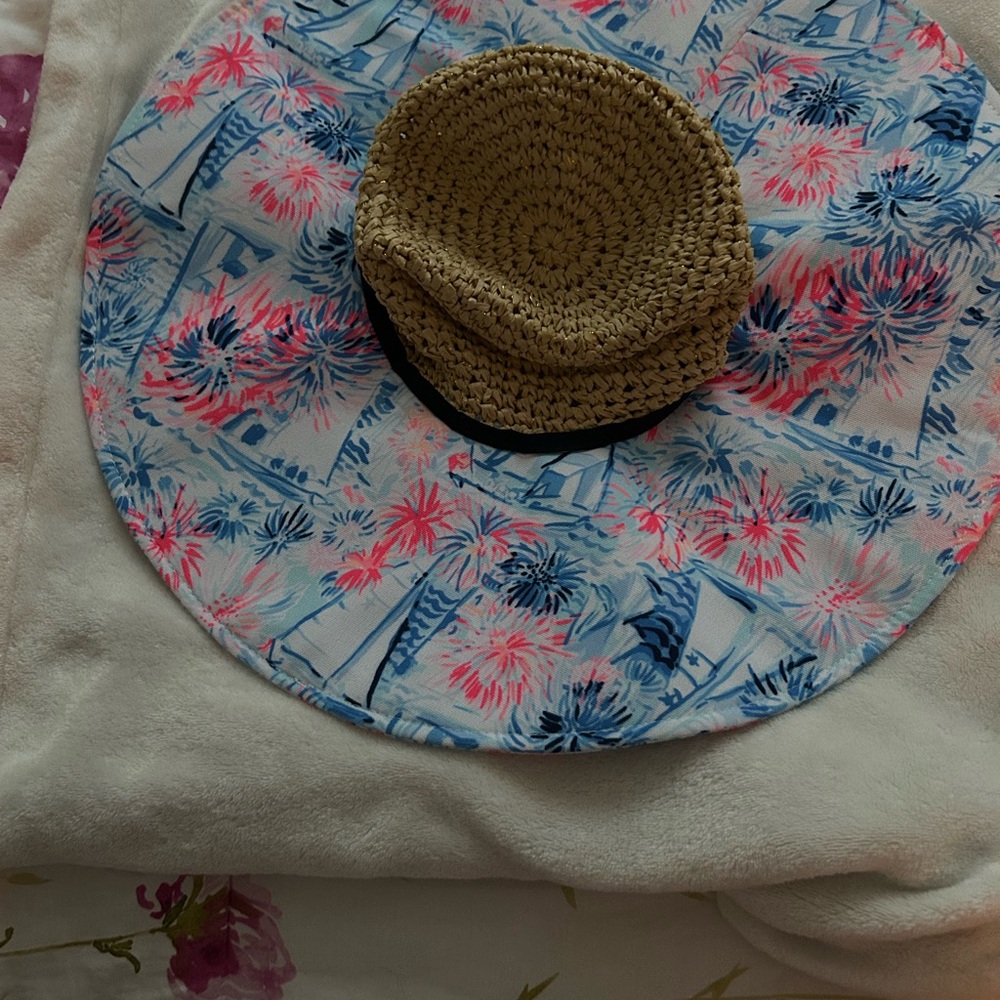 Lilly Pulitzer Straw Hat with Blue Ribbon